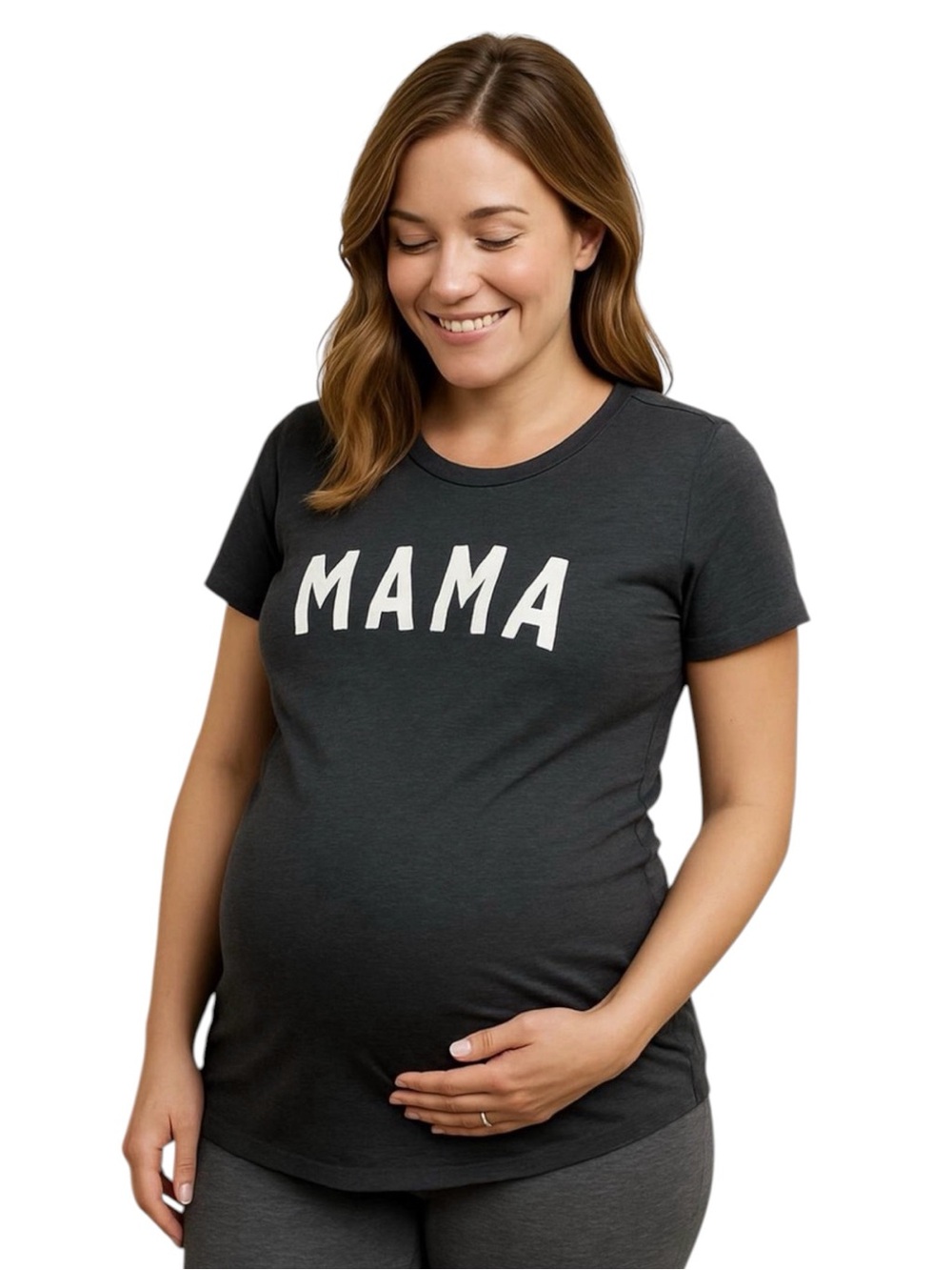 Old Navy Maternity Gray MAMA Short Sleeve Graphic T-Shirt Shirred Tee Size Large